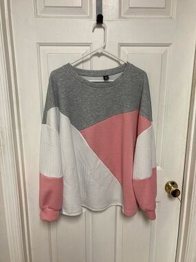 Colorblock Crewneck Sweatshirt - Gray, White & Pink
